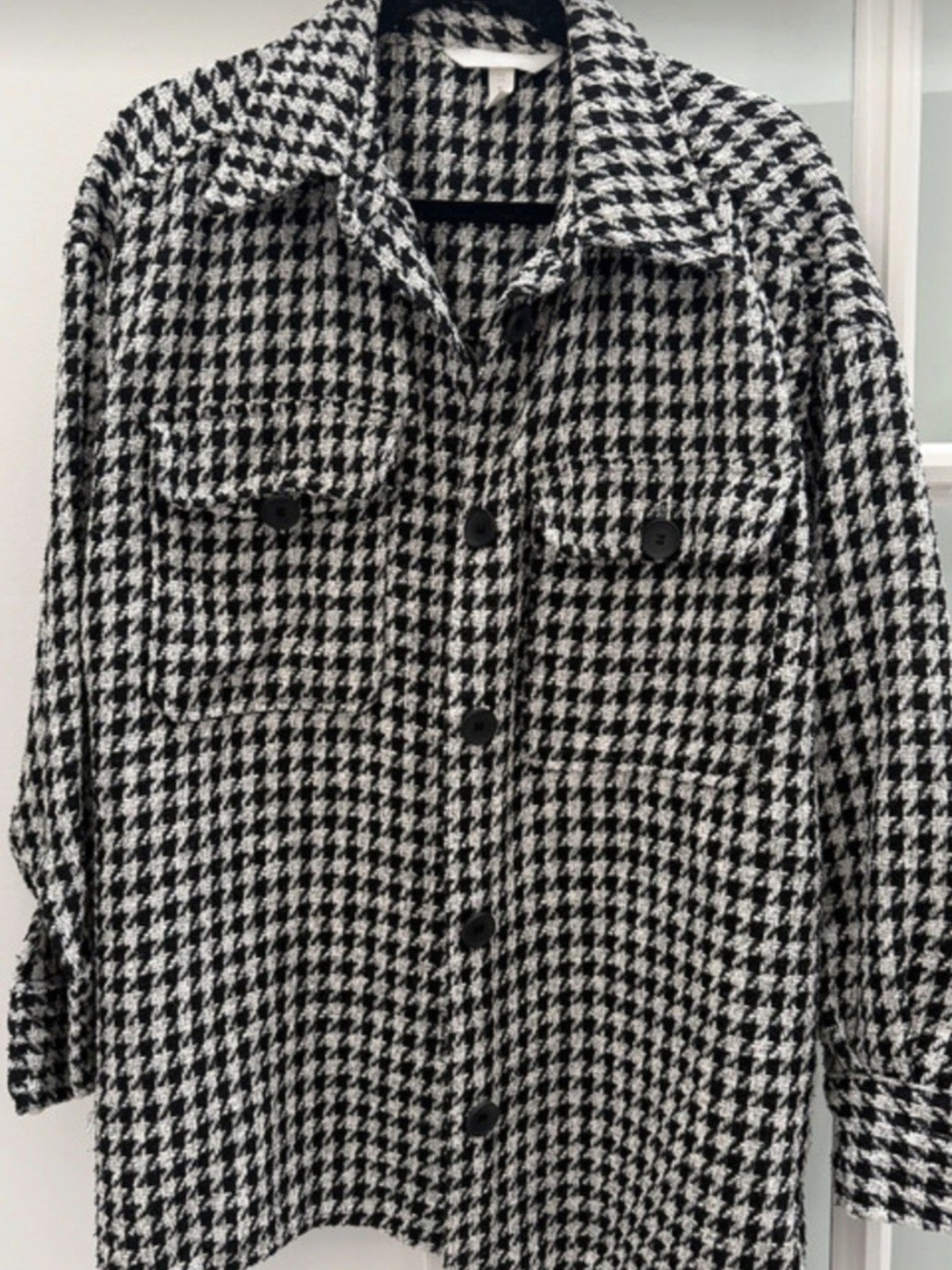 H&M Black & White Houndstooth Button-Front Women's Shirt Jacket